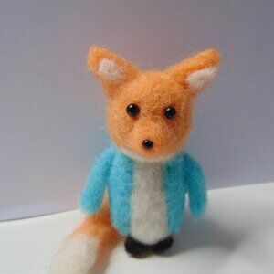 Needle Felted Fox with Teal Jacket